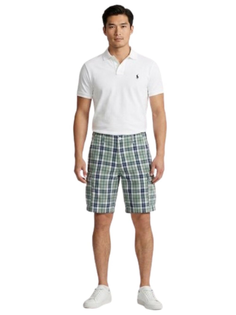 Ralph Lauren Polo Men's 11" Shorts Cargo Plaid Green, Blue, White, Cotton, 40